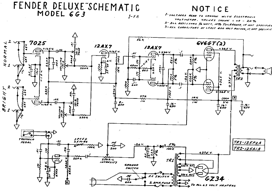FENDER Deluxe Model 6G3 Schematic
