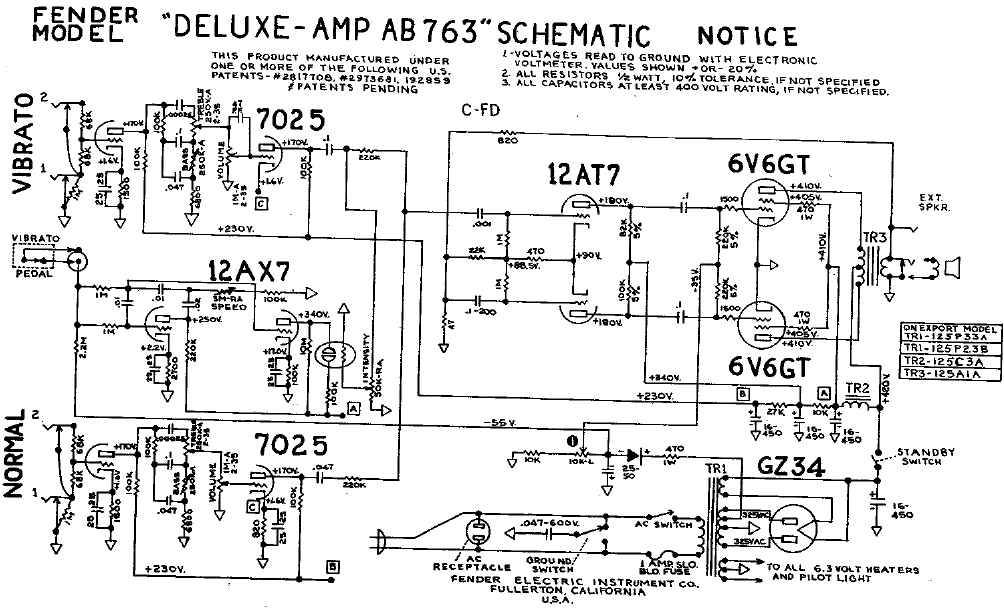 FENDER Deluxe Amp AB763 Schematic