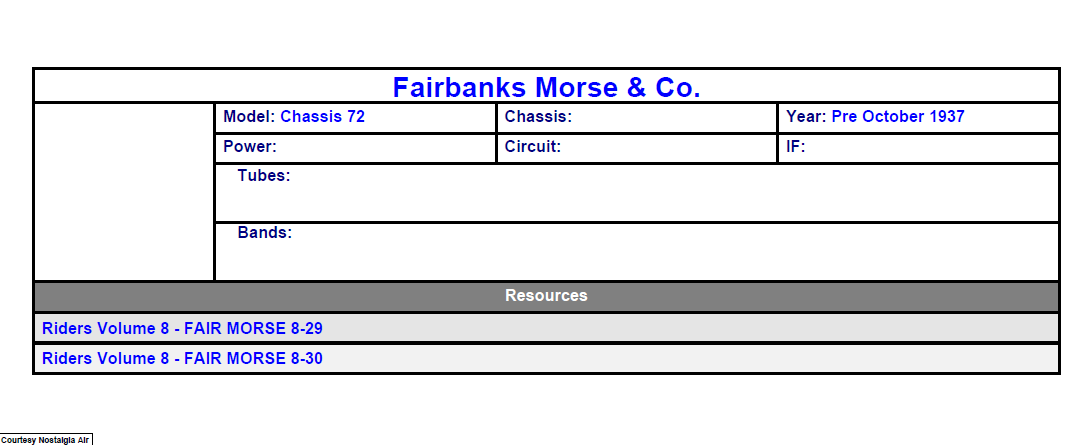 Fairbanks Morse Co. Model Chassis 72 Operation Manual