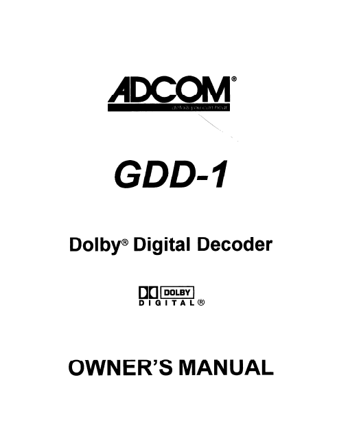 ADCOM GDD-1 Owner's Manual