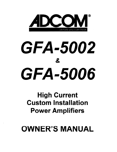ADCOM GFA-5002 Custom Installation Power Amp Owner's Manual