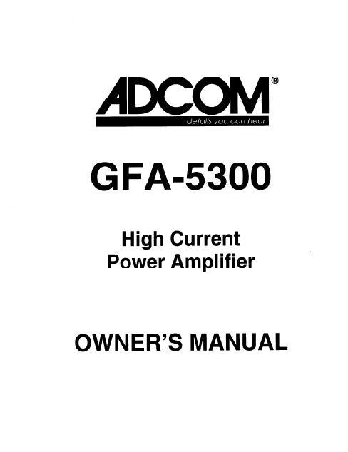 ADCOM GFA-5300 Power Amp Owner's Manual
