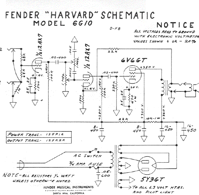 FENDER Harvard 6G10 Schematics