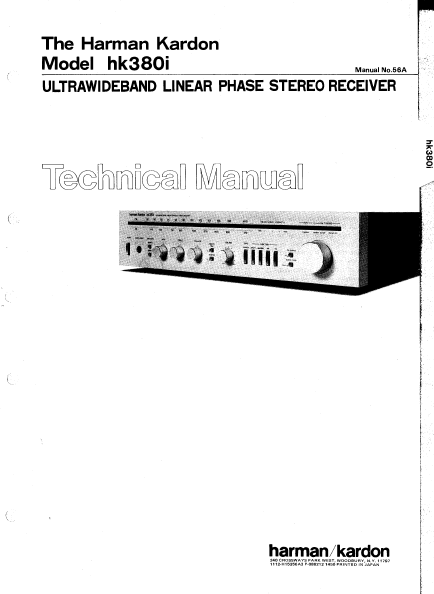 Harman Kardon Model hk380i Ultrawideband Linear Phase Stereo Receiver Technical Service Manual