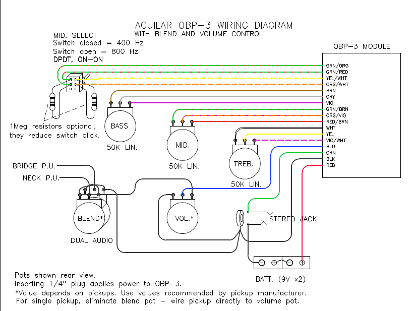 AGUILAR OBP-3 Wiring Operation Manual