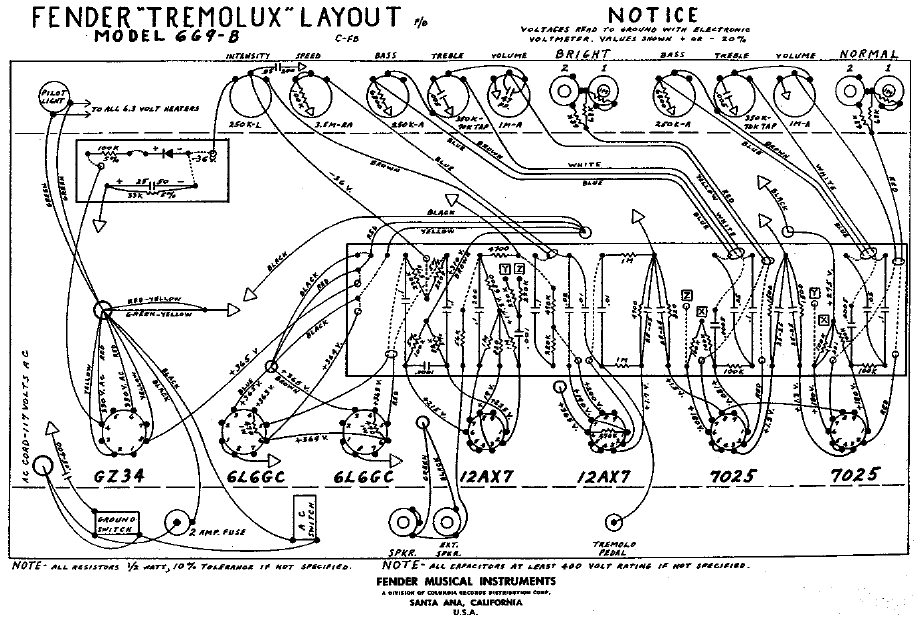 FENDER Tremolux 6G9-B Layout