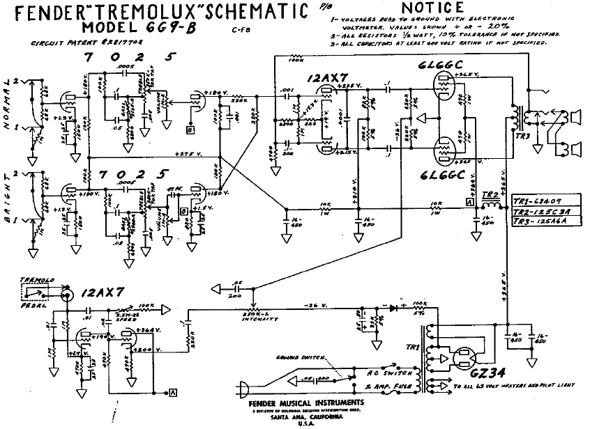 FENDER Tremolux 6G9-B Schematic