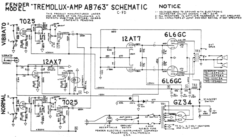 FENDER Tremolux-Amp AB763 Schematic