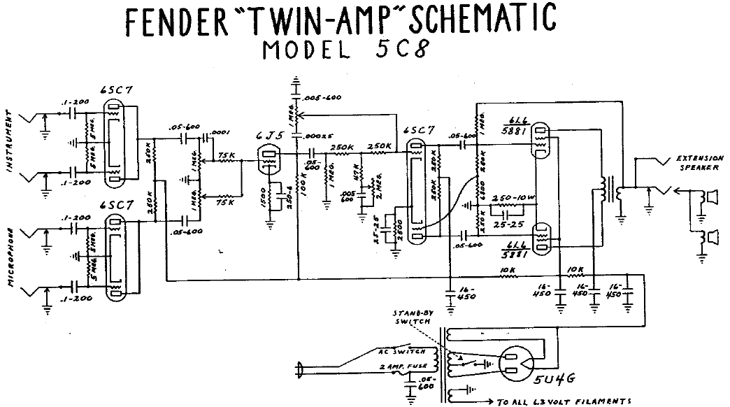 FENDER Twin-Amp 5C8 Schematic
