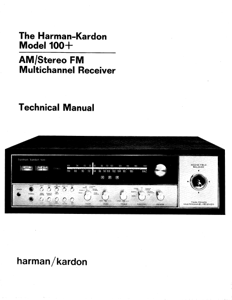Harman Kardon Model 100+ Multichannel Receiver Technical Service Manual