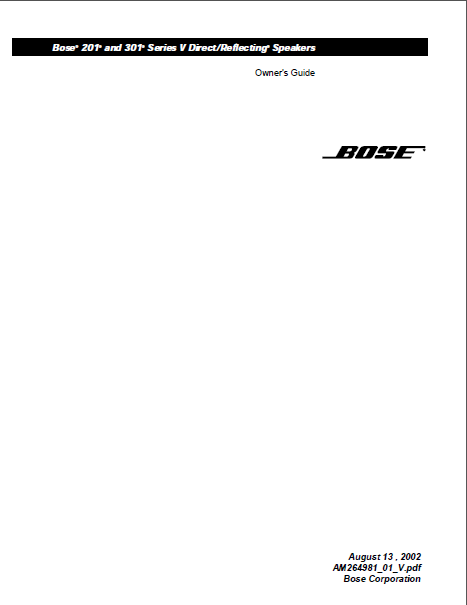 BOSE 201-301 Series V Speaker Owner's Manual