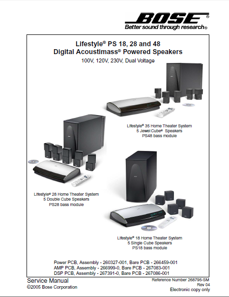 BOSE Lifestyle PS18 Digital Powered Speakers Service Manual
