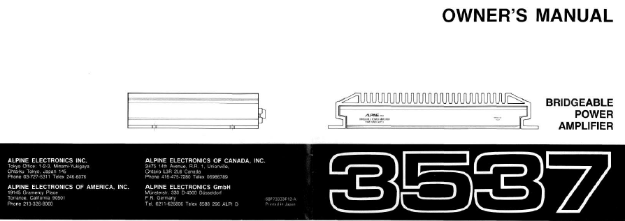 ALPINE 3537 Bridgeable Power Amplifier Owner's Manual
