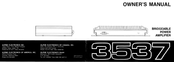 ALPINE 3537 Bridgeable Power Amplifier Owner's Manual