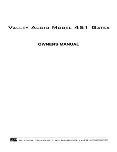 VALLEY AUDIO Model 451 Gatex Owner's Manual