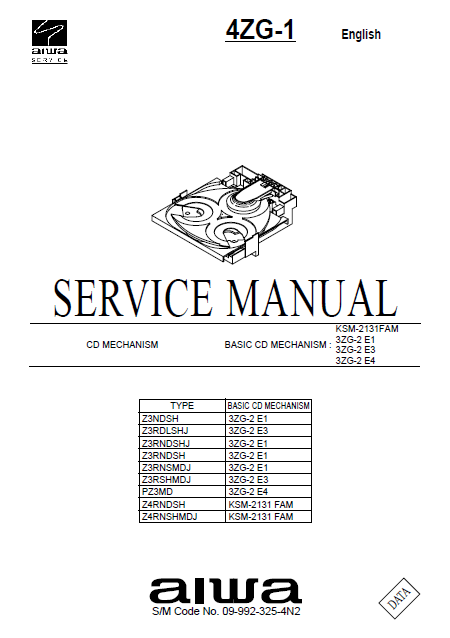 AIWA 4ZG-1 3ZG-2 E3 Basic CD Mechanism Service Manual