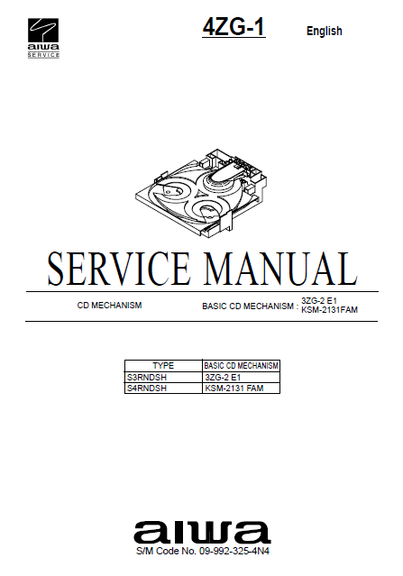 AIWA 4ZG-1 Basic CD Mechanism KSM-2131FAM Service Manual
