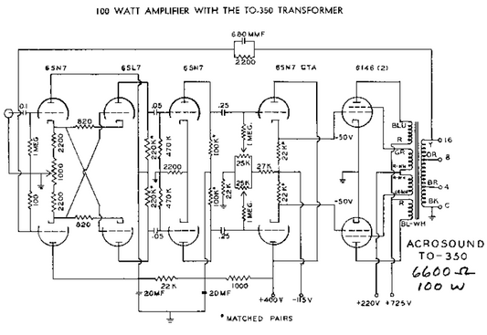 Acrosound 6146 Ultralinear 100w Schematic