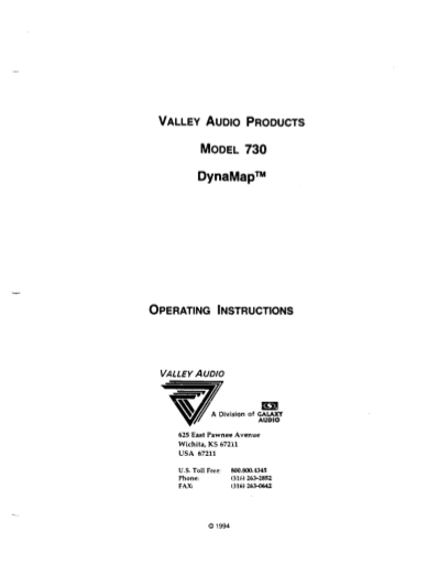 VALLEY AUDIO Model 730 Owner's Manual