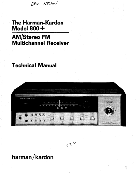 Harman Kardon Model 800+ Multichannel Receiver Technical Service Manual
