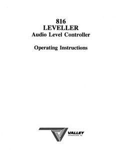 VALLEY 816 LEVELER Audio Level controller Operation Manual