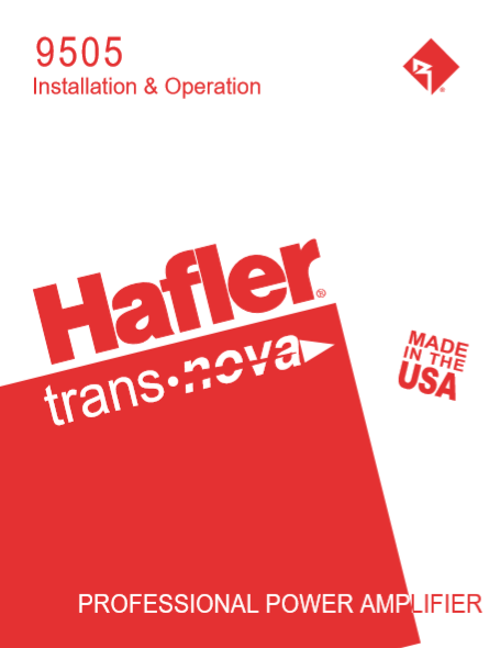 HAFLER 9505 Professional Power Amplifier Operation Manual