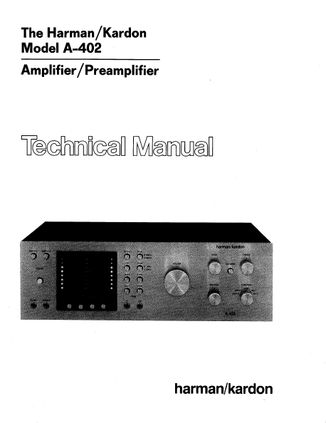 Harman Kardon Model A-402 Preamplifier Technical Service Manual