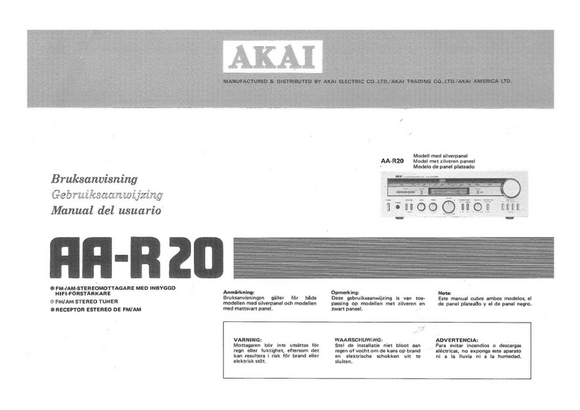 AKAI AA-R20 Stereo Tuner User Manual