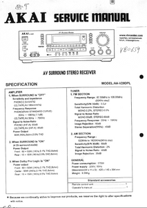 AKAI AV Surround Stereo Receiver AA-V29DPL Service Manual