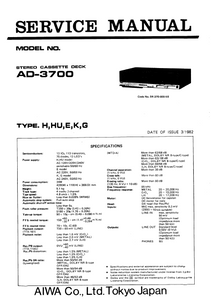 AIWA AD-3700 Stereo Cassette Deck Service Manual