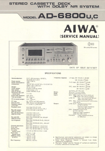 AIWA AD-6800U C Stereo Cassette Deck with Dolby NR Service Manual