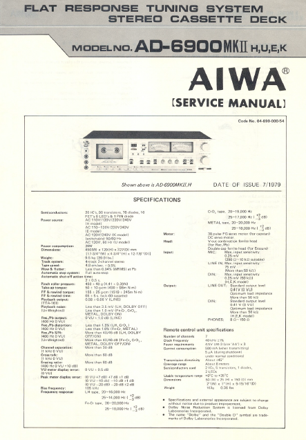 AIWA AD-6900MKII Stereo Cassette Deck with Dolby NR Service Manual