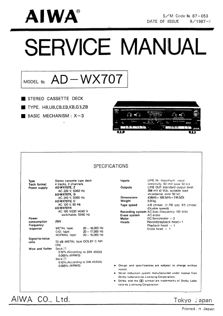 AIWA AD-WS707 Service Manual