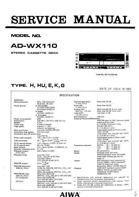 AIWA AD-WX110 Service Manual