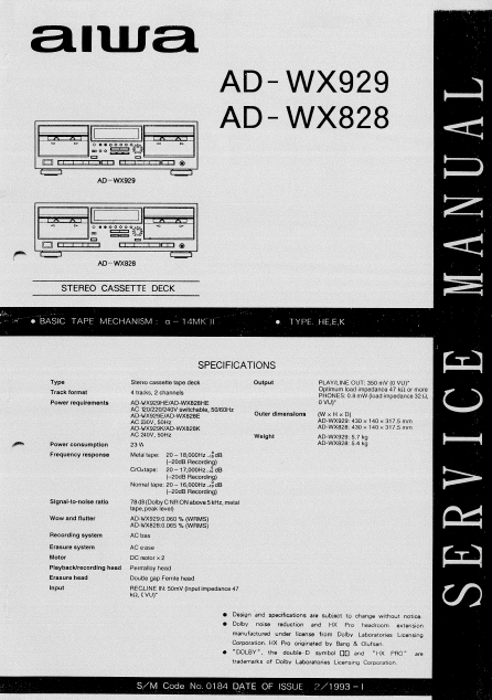 AIWA AD-WX828 WX929 Service Manual