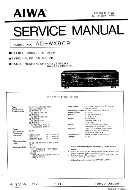 AIWA AD-WX909 Service Manual