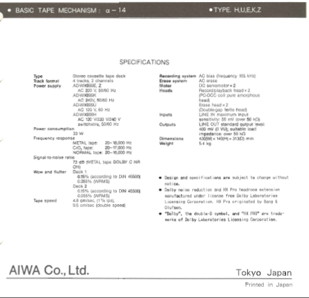 AIWA AD-WX999 Stereo Cassette Deck Service Manual