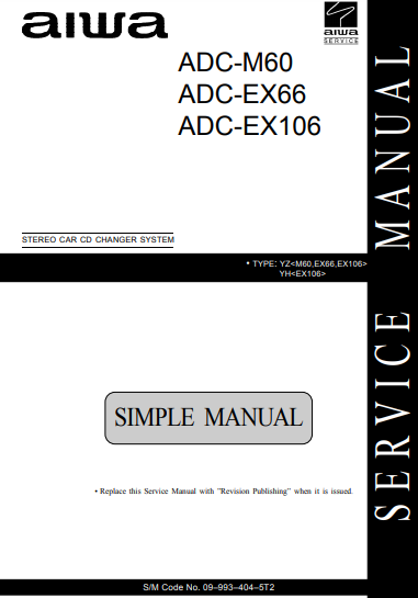 AIWA ADC-M60 EX66-106 Stereo Car CD Changer System Simple Manual