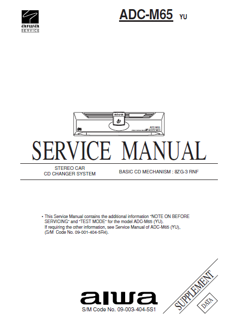 AIWA ADC-M65 YU Stereo Car CD Changer System Service Manual