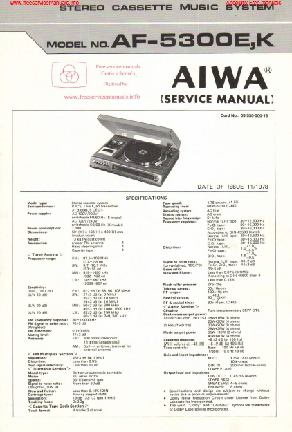 AIWA Stereo Cassette AF-5300E-K Service Manual