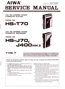 AIWA HS-T70Y AM FM Stereo Radio Cassette Recorder Service Manual