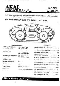 AKAI Model AJ-C2500 Portable Radio Cassette Recorder Service Manual