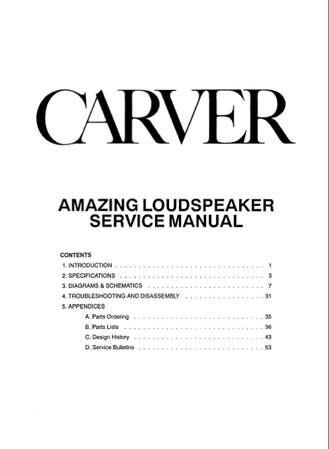 CARVER Amazing Loudspeaker Service Manual