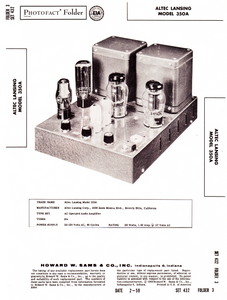 ALTEC LANSING 350A Photofact Transformer Operations Manual