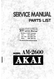 AKAI Model AM-2600 Part List Service Manual