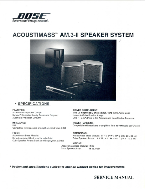 BOSE Acoustimass AM-3II Speaker System Service Manual