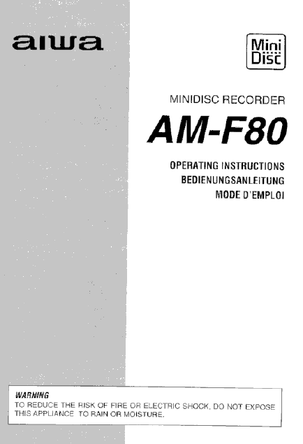 AIWA AM-F80 Mini Disc Recorder Operation Manual