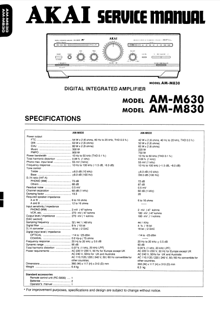 AKAI AM M630-M830 Digital Integrated Amplifier Service Manual