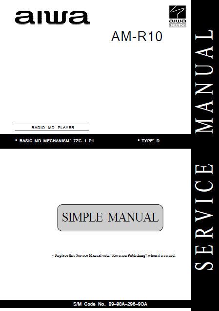 AIWA AM-R10 Radio MD Player Service Manual
