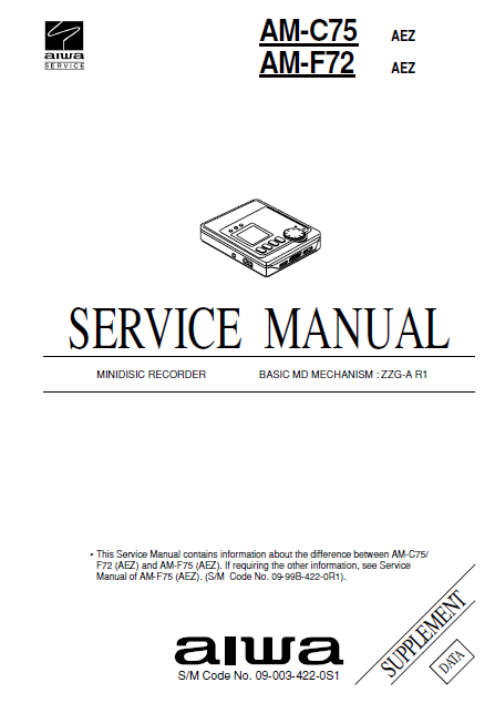 AIWA AMF-C75 MD Recorder Supplement Service Manual